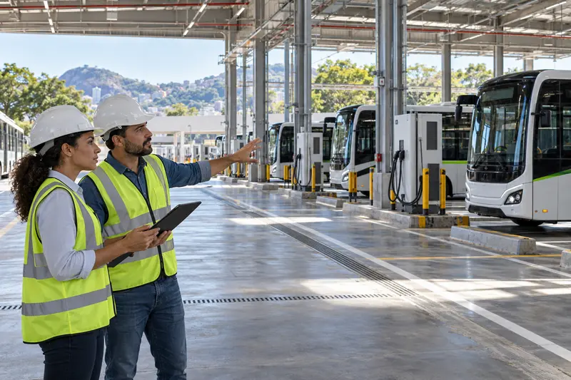Garagem de ônibus elétricos em operação
